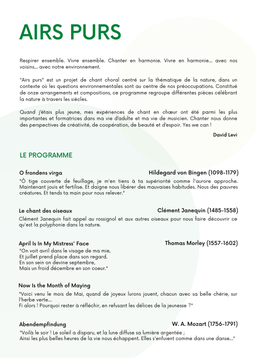Programme du concert "Airs Purs", le 16 mai 2022 à La Sorbonne
