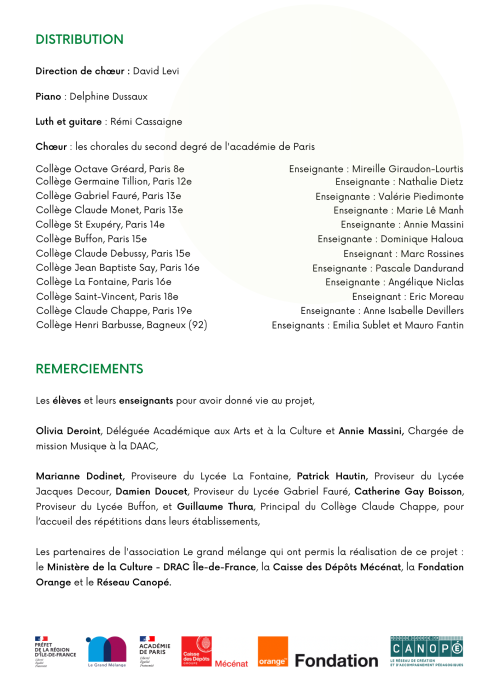 Programme du concert "Airs Purs", le 16 mai 2022 à La Sorbonne